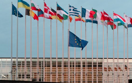 Strasbourg’daki Avrupa Parlamentosu önünde ülke bayrakları